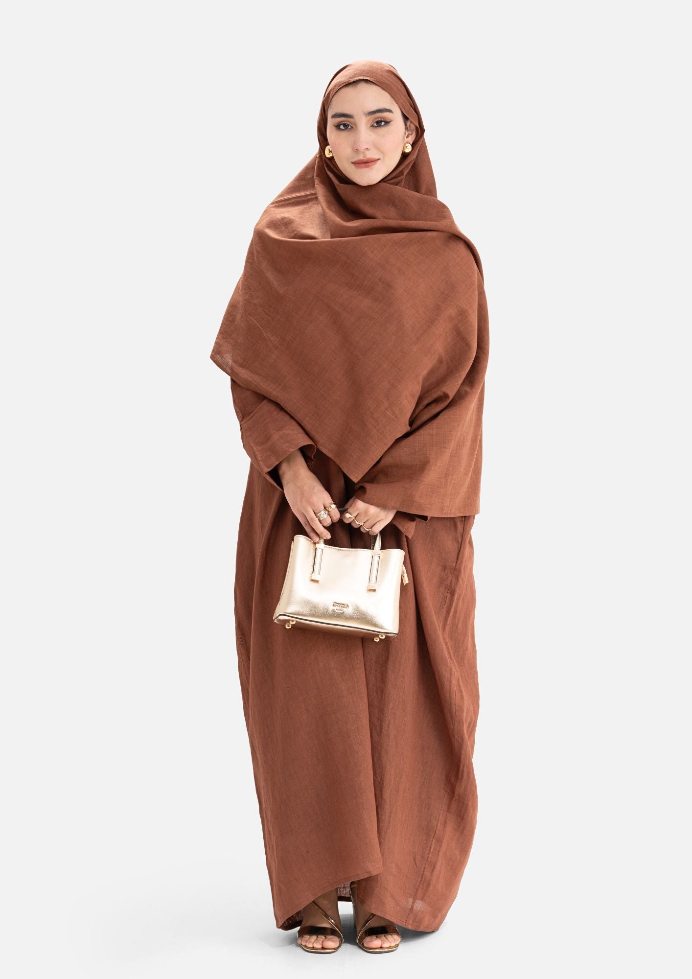 Linen Abaya Front Closed - Brown