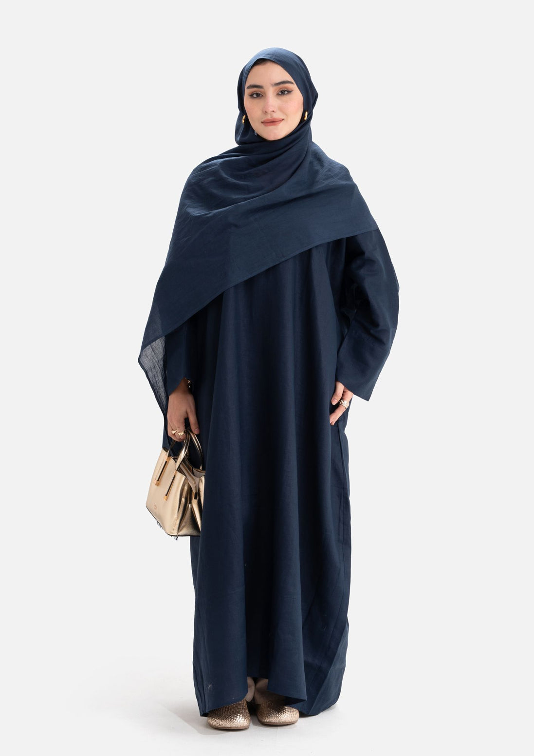 Linen Abaya Front Closed - Blue