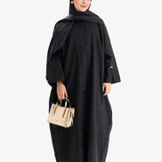 Linen Abaya Front Open - Black