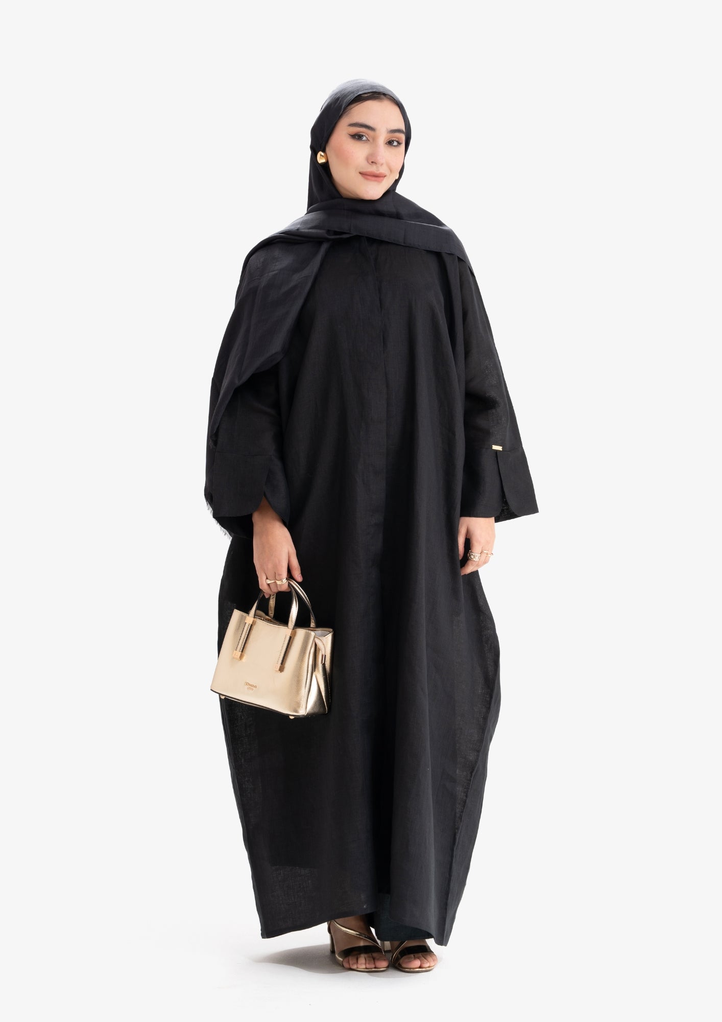 Linen Abaya Front Open - Black