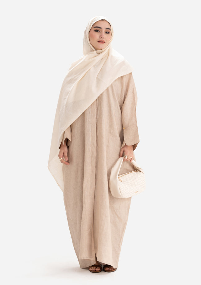 Linen Abaya Front Open - Beige