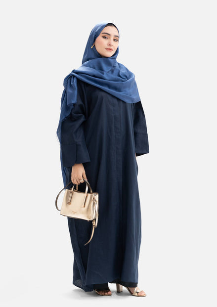 Linen Abaya Front Open - Blue
