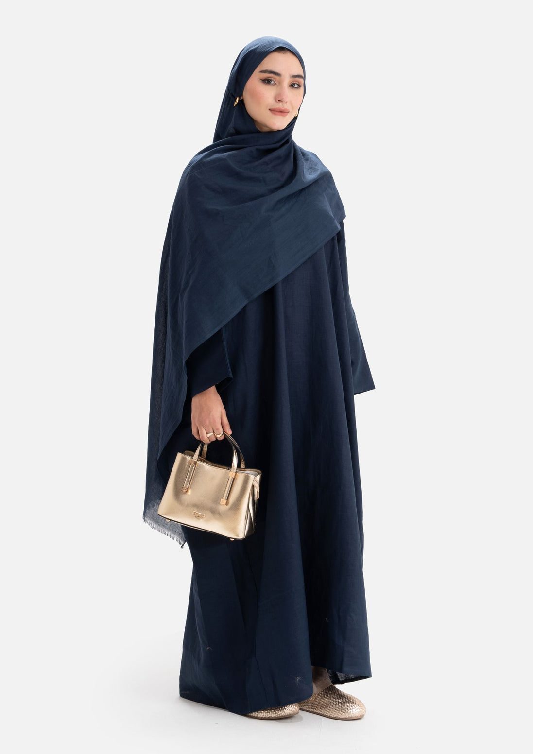 Linen Abaya Front Closed - Blue