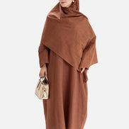 Linen Abaya Front Closed - Brown