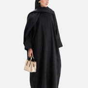 Linen Abaya Front Open - Black