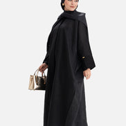 Linen Abaya Front Open - Black