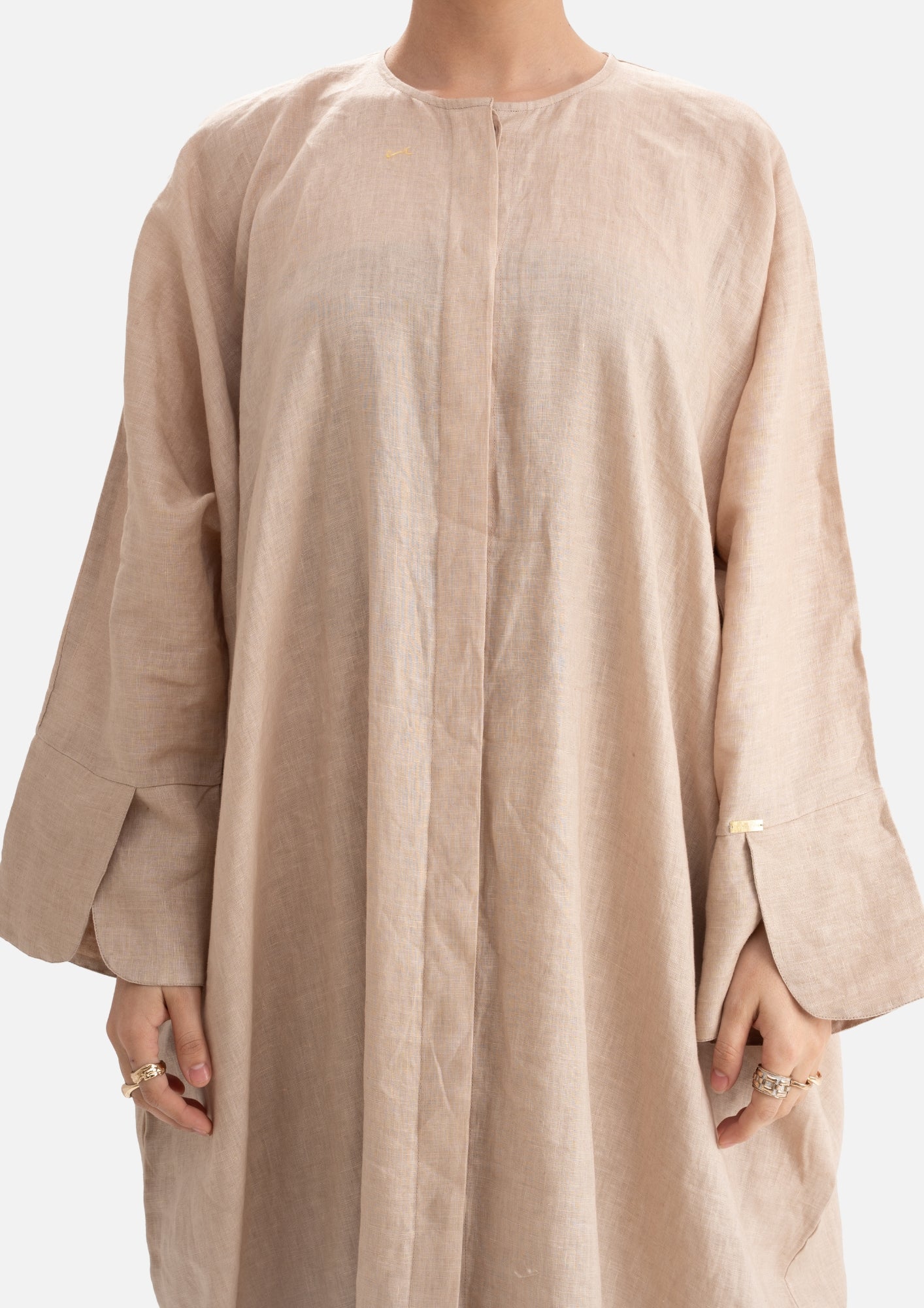 Linen Abaya Front Open - Beige