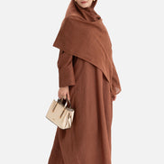 Linen Abaya Front Closed - Brown