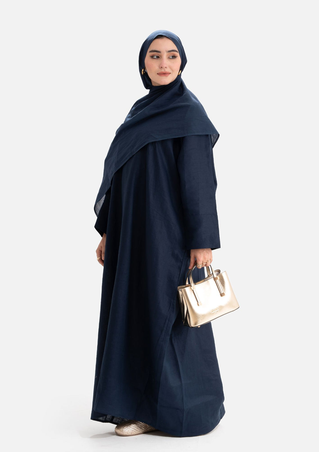 Linen Abaya Front Closed - Blue