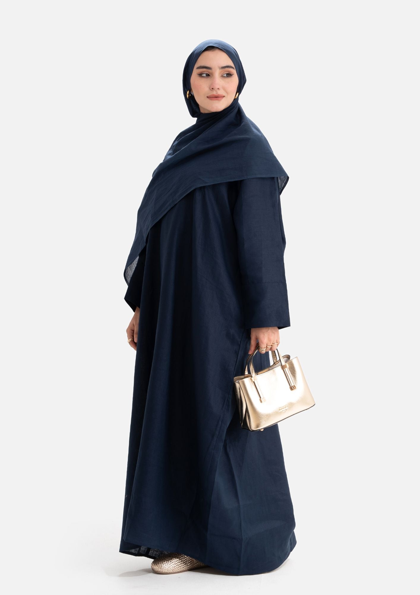 Linen Abaya Front Closed - Blue