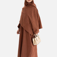 Linen Abaya Front Closed - Brown