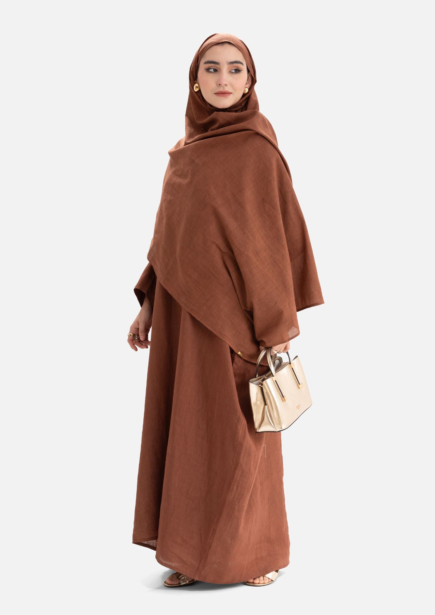 Linen Abaya Front Closed - Brown