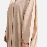 Linen Abaya Front Open - Beige