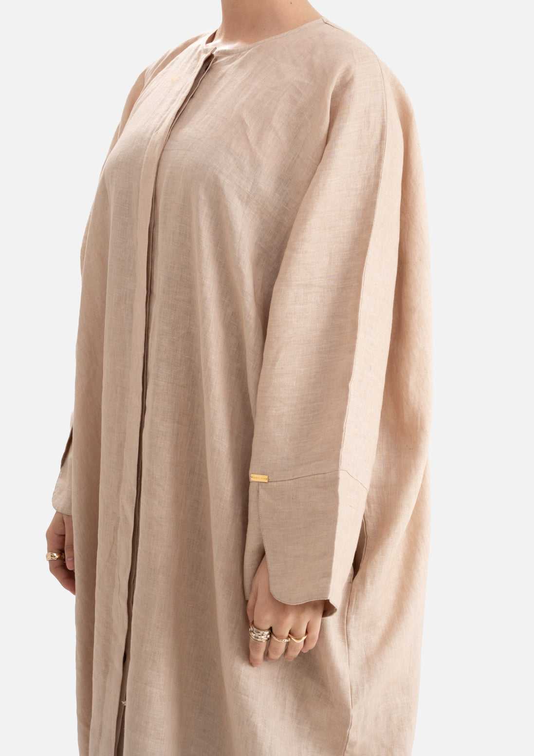 Linen Abaya Front Open - Beige