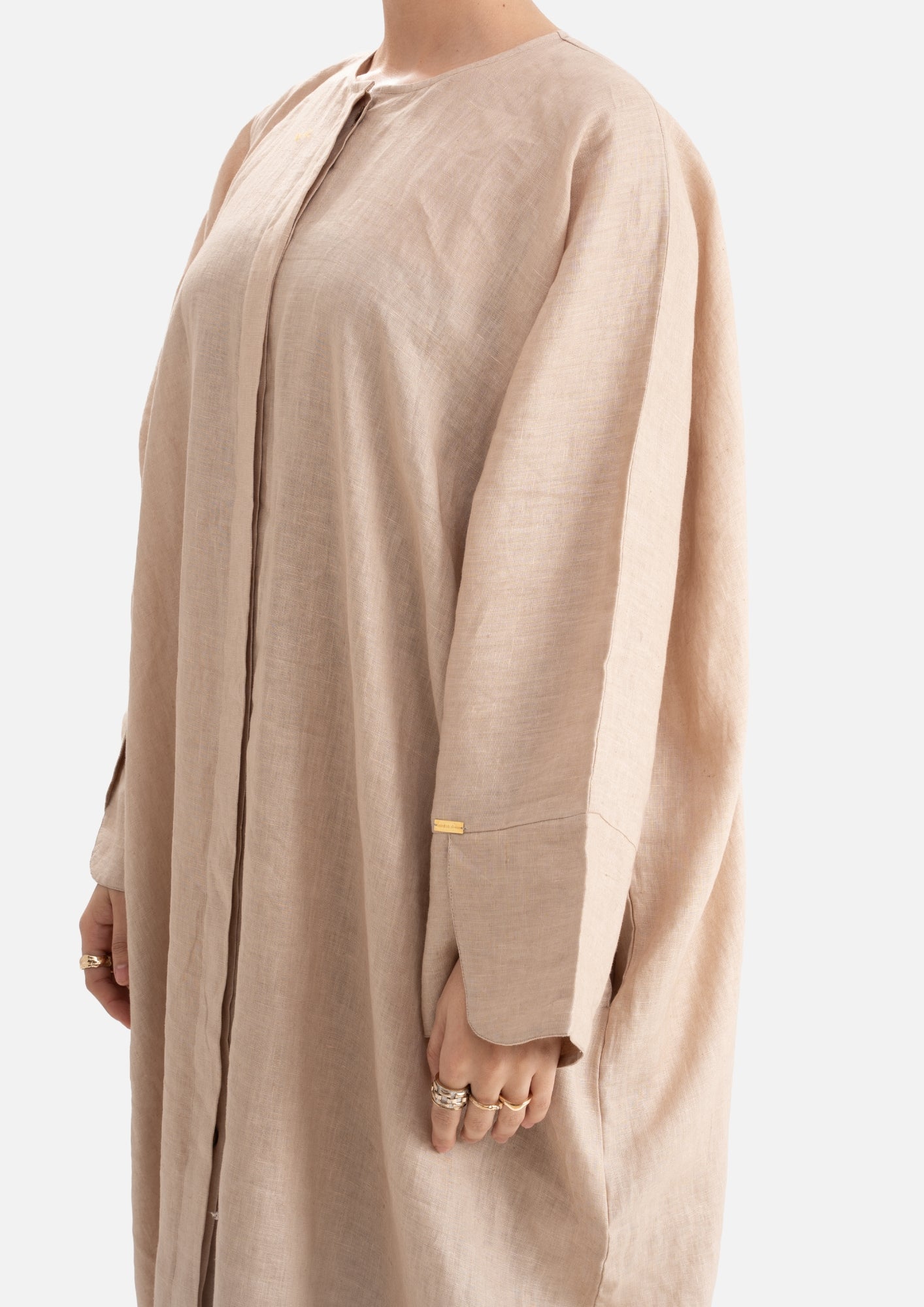 Linen Abaya Front Open - Beige
