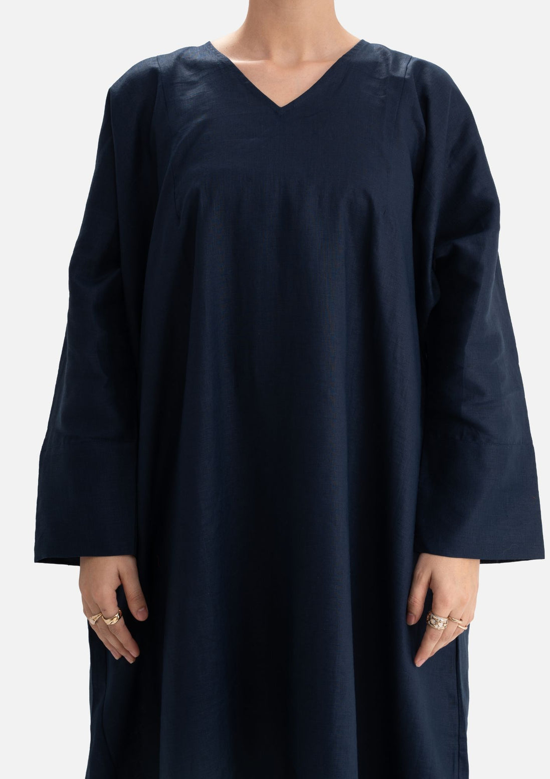 Linen Abaya Front Closed - Blue