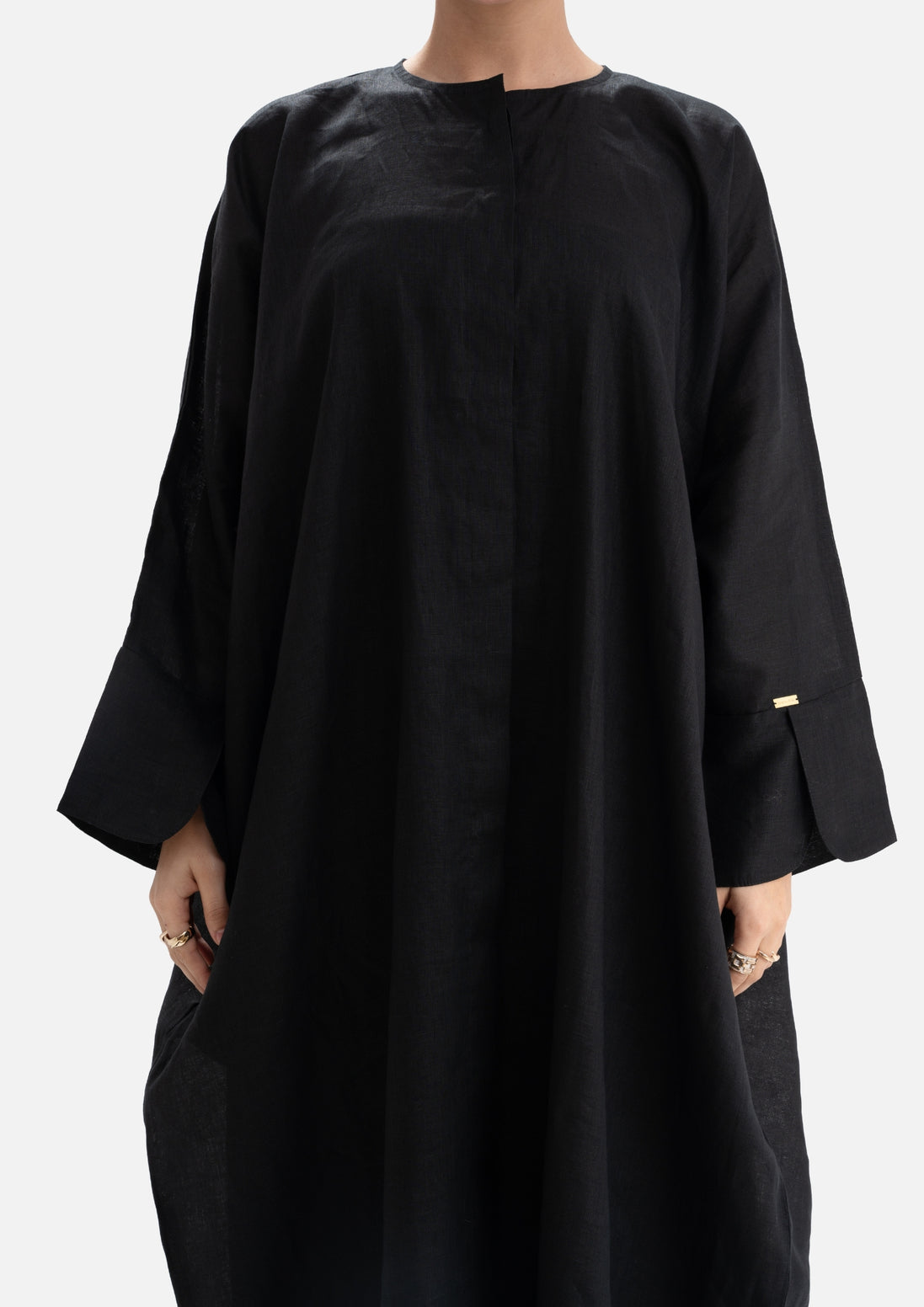 Linen Abaya Front Open - Black