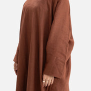 Linen Abaya Front Closed - Brown