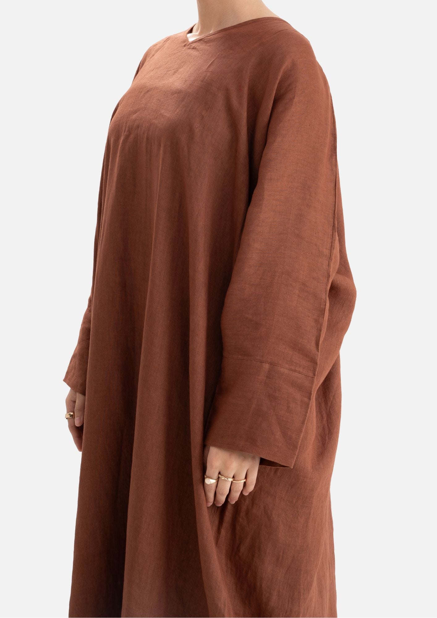 Linen Abaya Front Closed - Brown