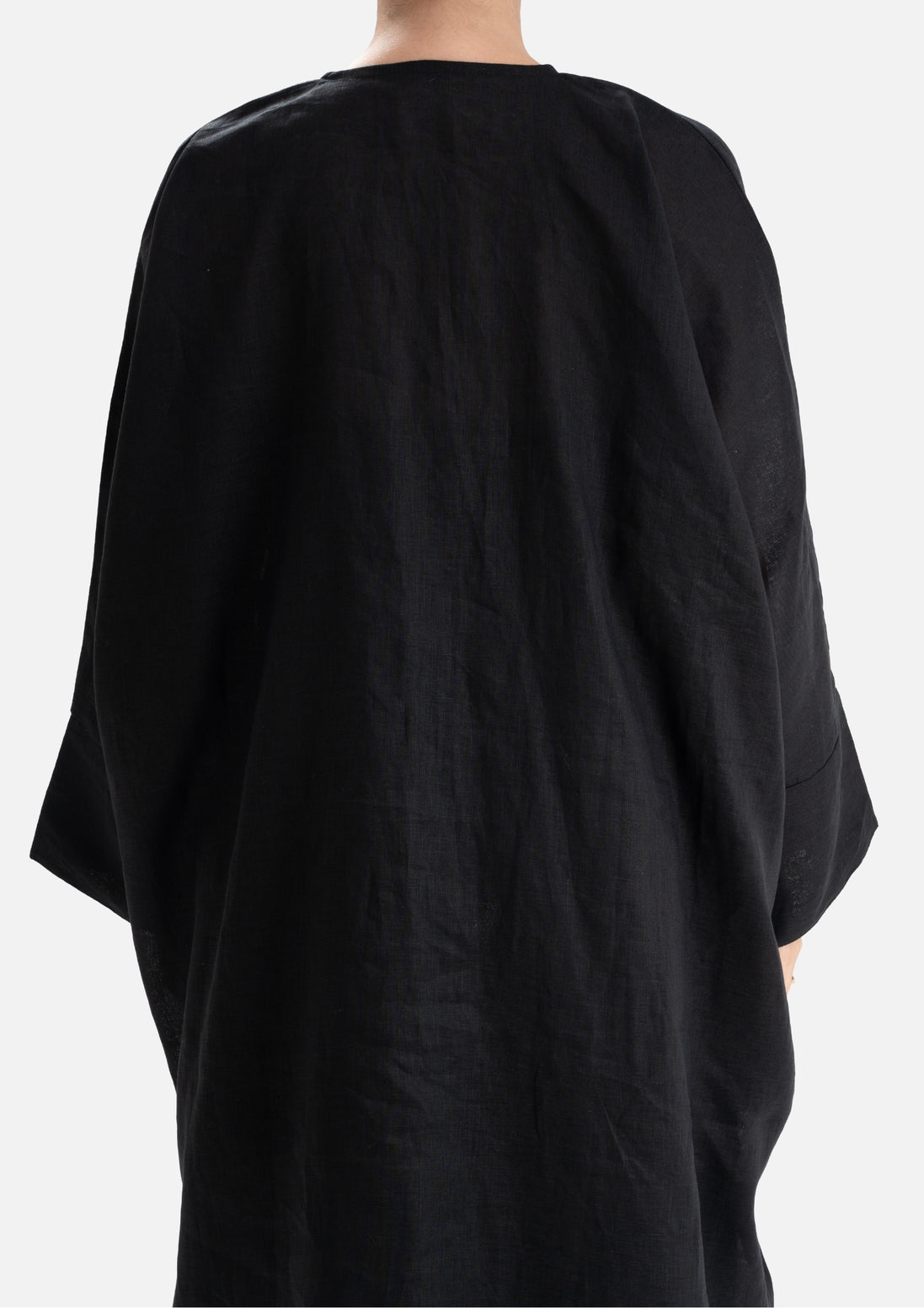 Linen Abaya Front Open - Black