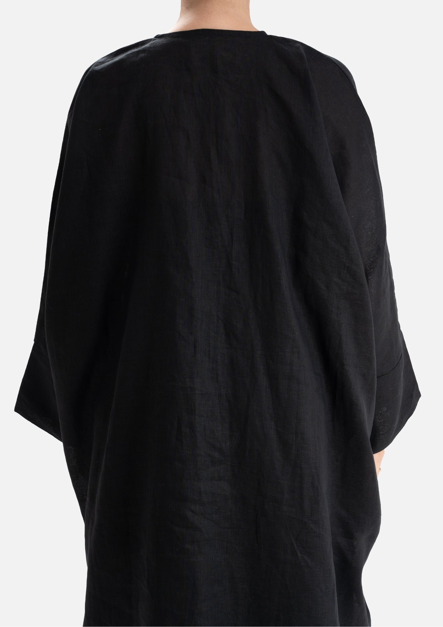 Linen Abaya Front Open - Black