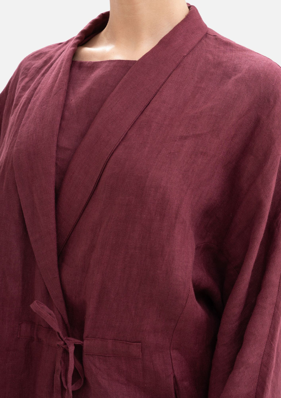Linen Kimino Set - Maroon
