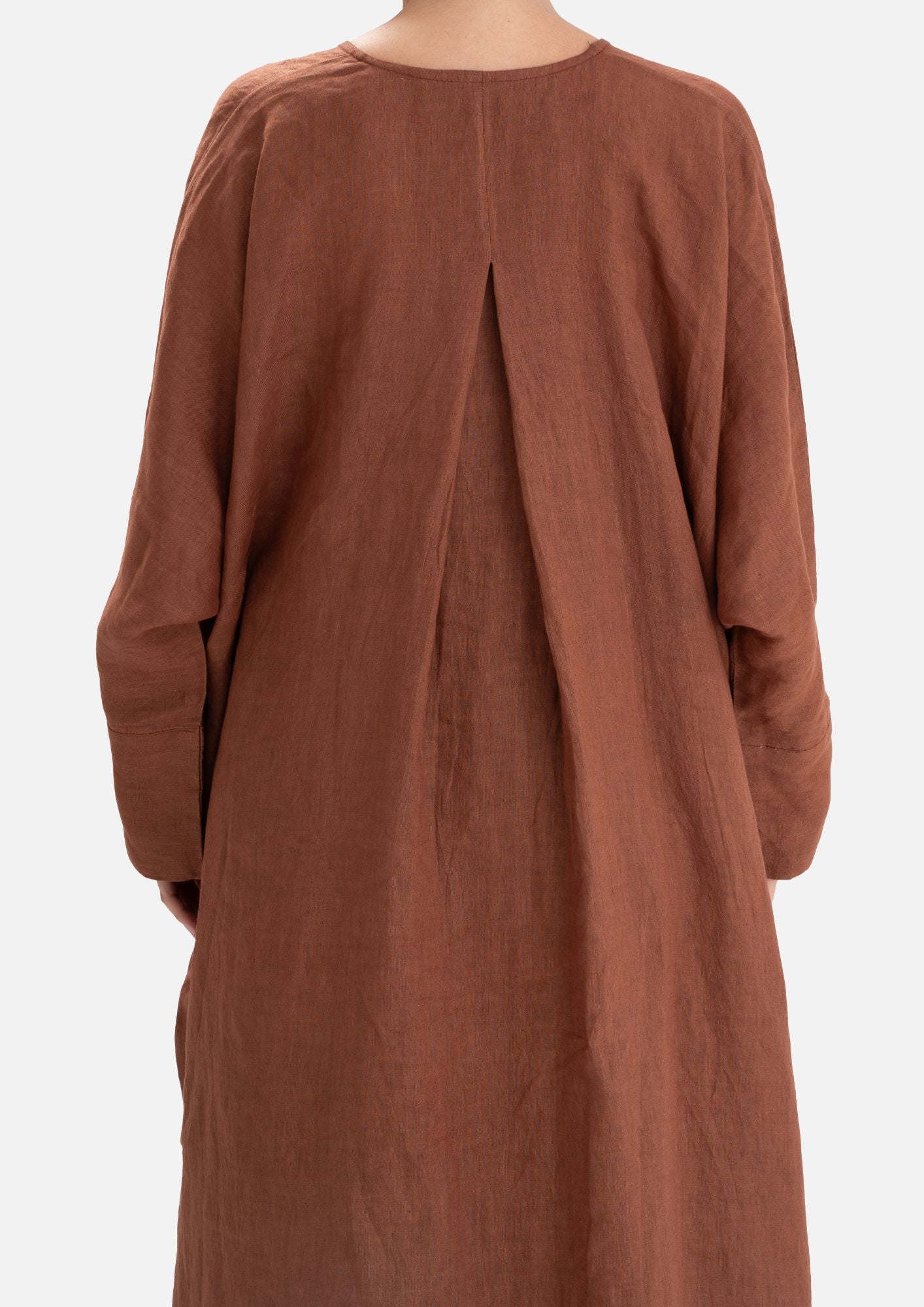 Linen Abaya Front Closed - Brown