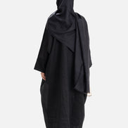 Linen Abaya Front Open - Black