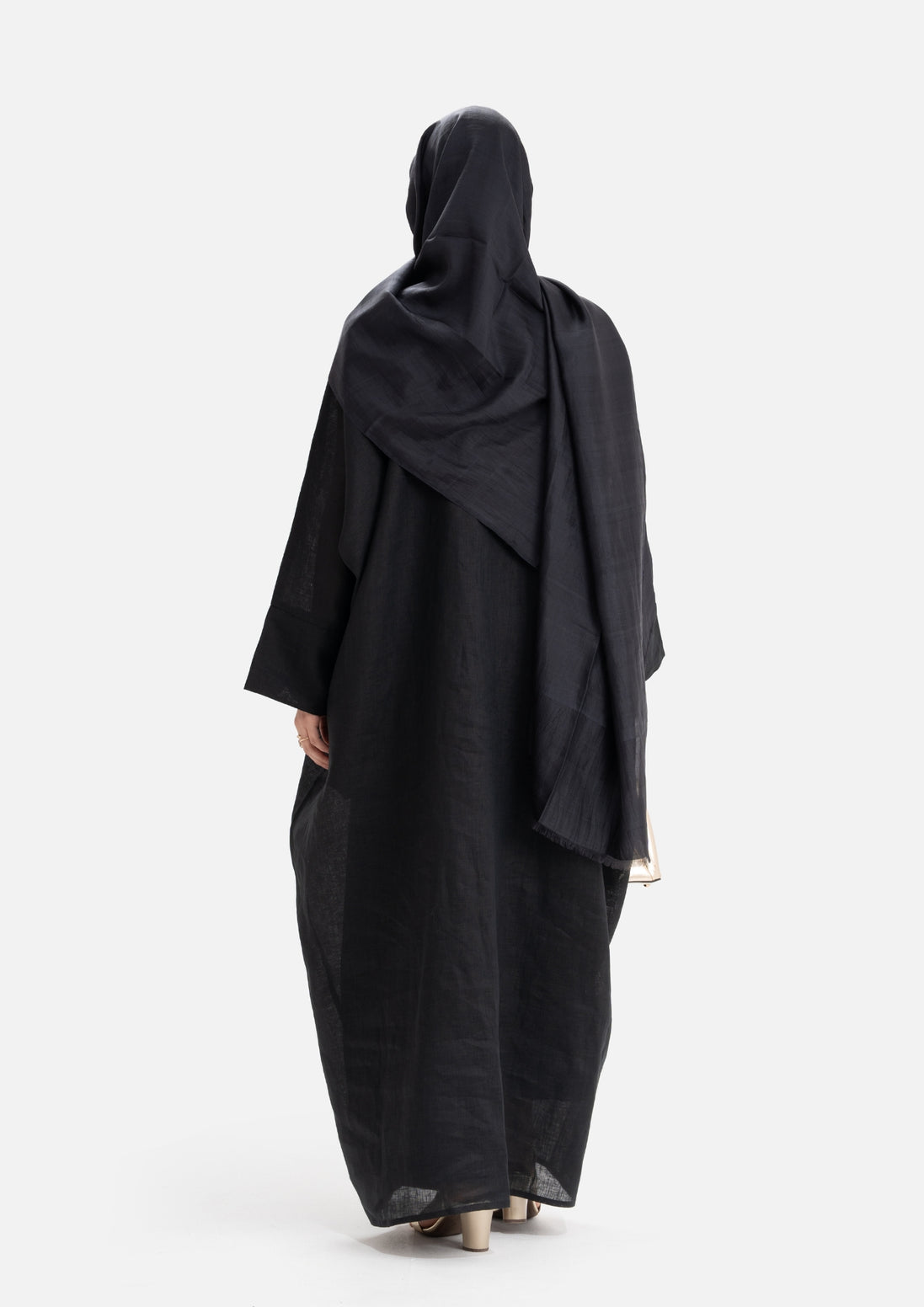 Linen Abaya Front Open - Black
