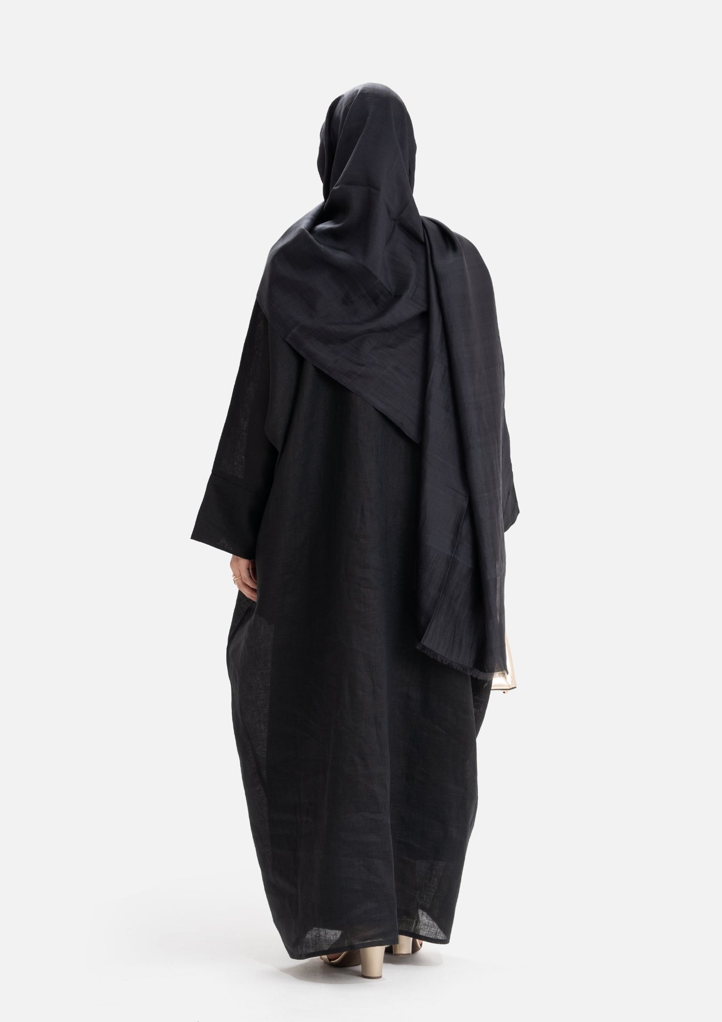 Linen Abaya Front Open - Black