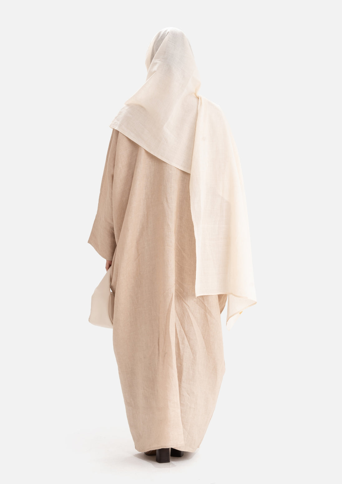 Linen Abaya Front Open - Beige