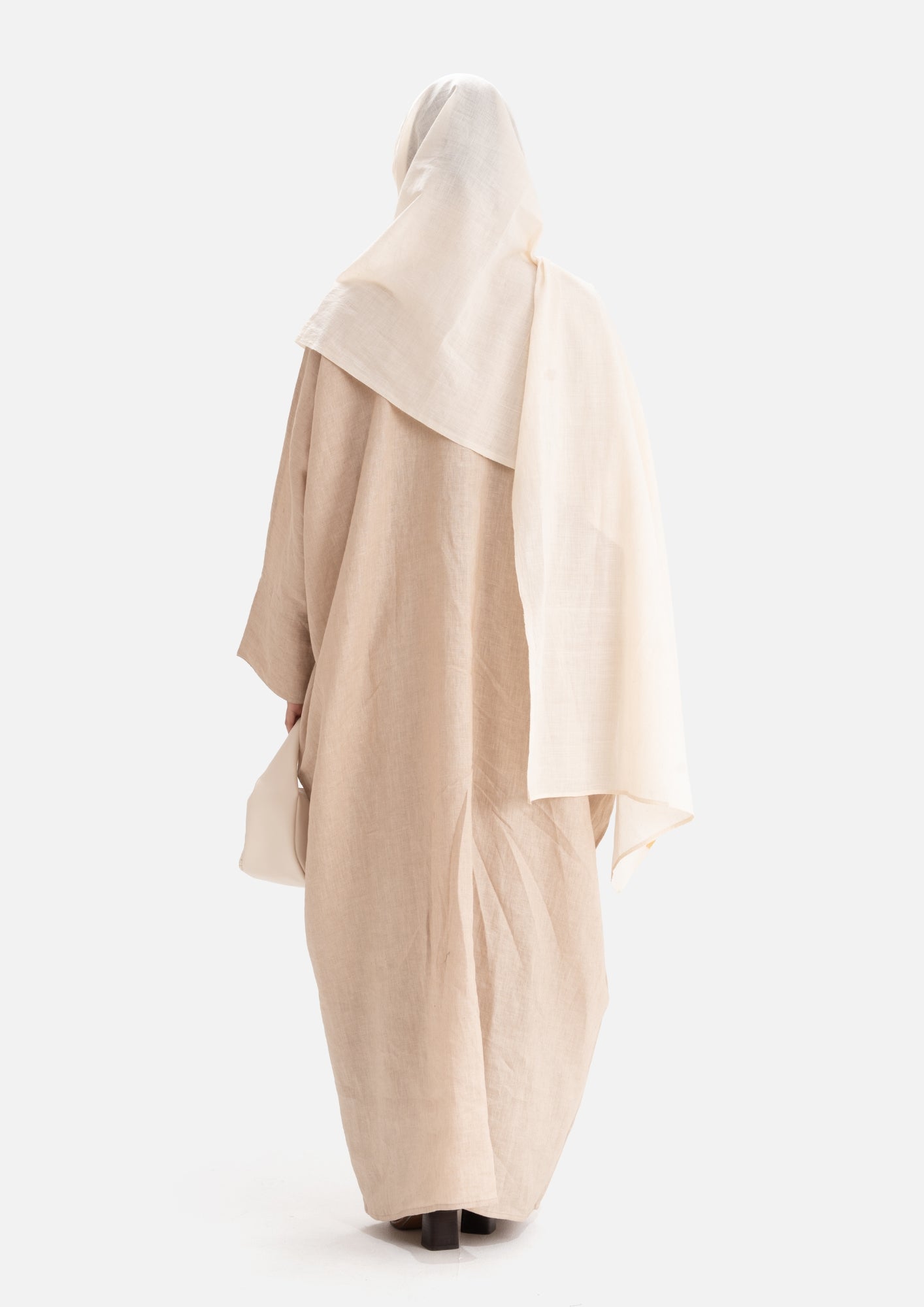 Linen Abaya Front Open - Beige