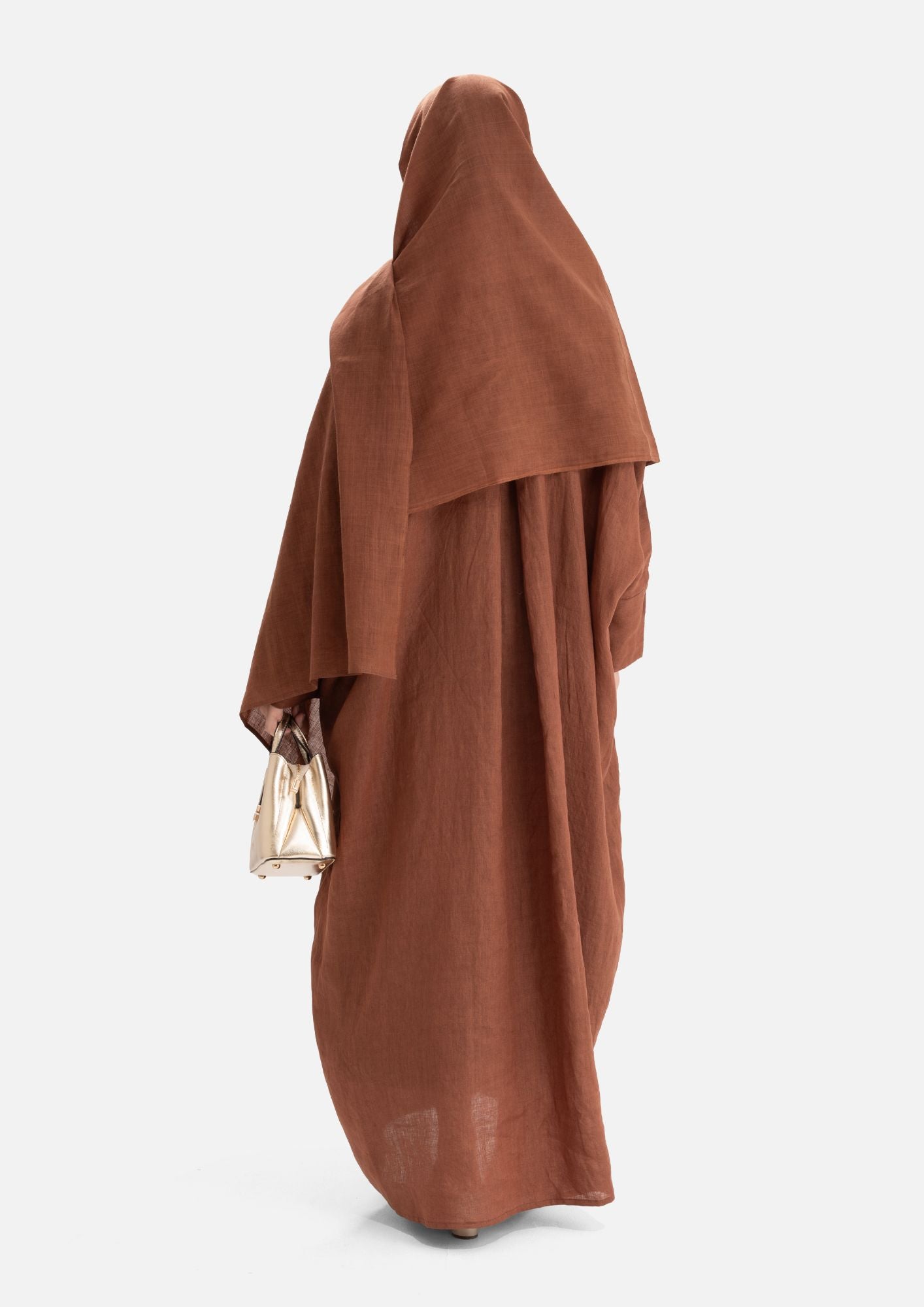Linen Abaya Front Closed - Brown